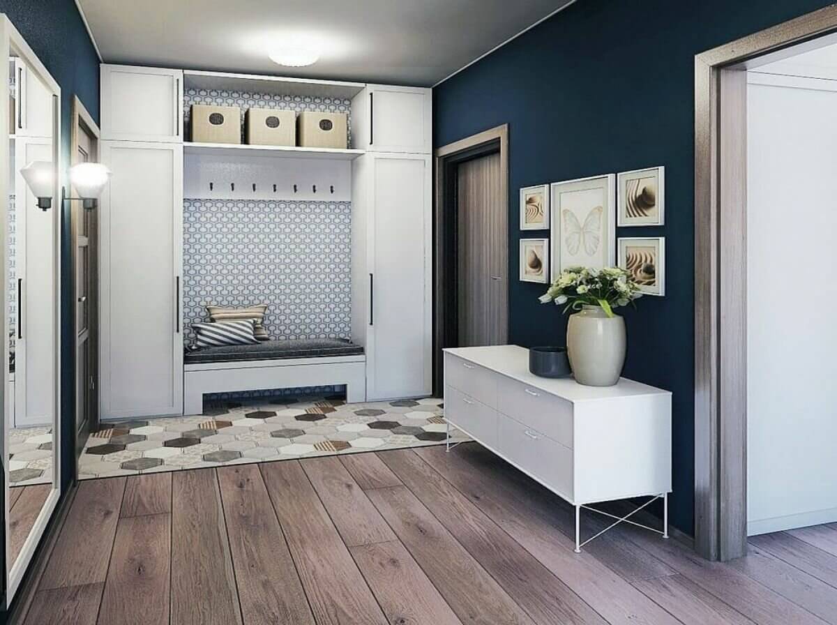 /Белый шкаф в прихожую №339 с диванчиком на заказ