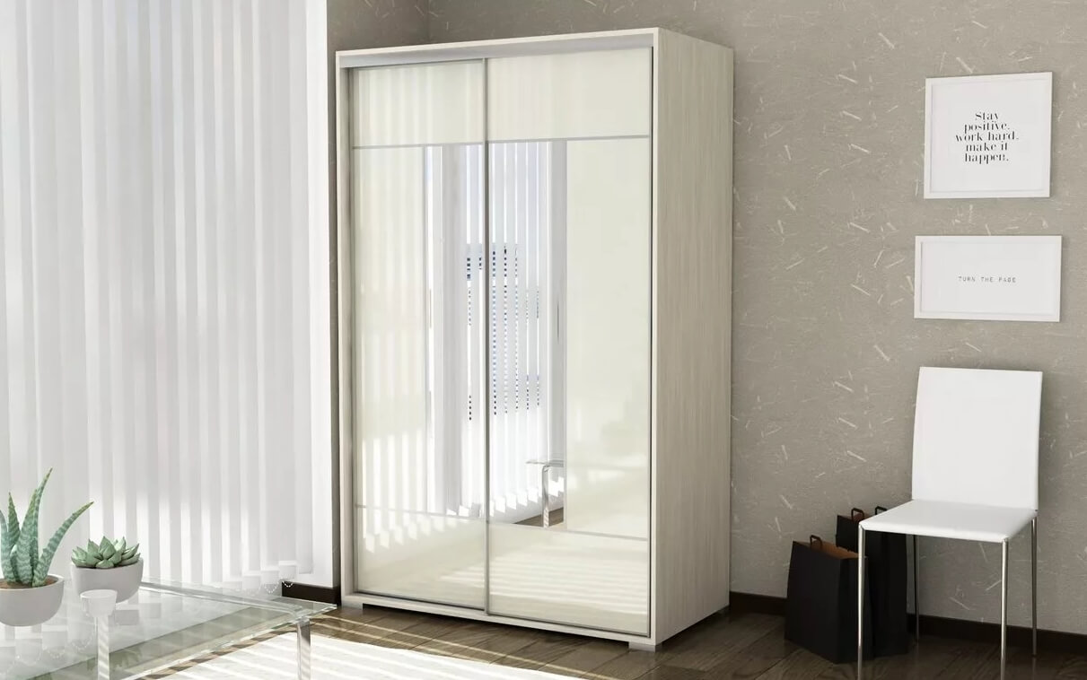 /Светлый шкаф-купе в спальню №189 с зеркалами на заказ